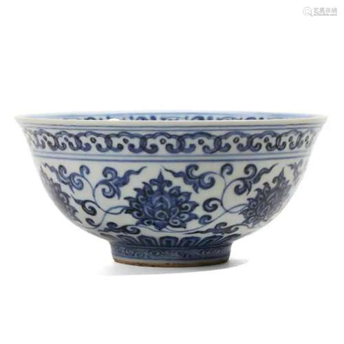 A BLUE AND WHITE 'LOTUS SCROLL' BOWL