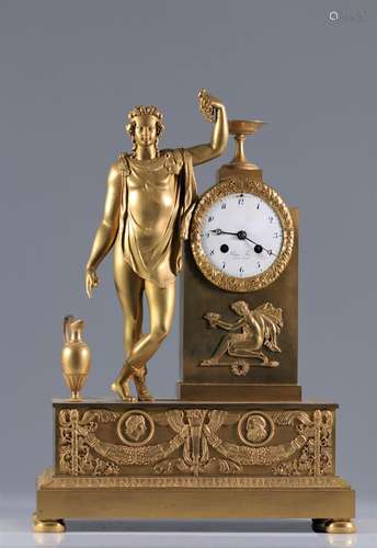 Imposing Empire clock in gilded bronze