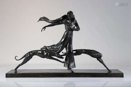 Claire COLINET (1880-1950) Rare and imposing bronze "yo...