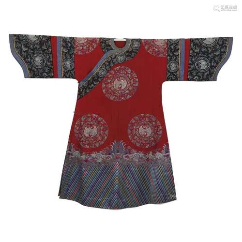 A RED-GROUND EMBROIDERED 'DRAGONS' ROBE