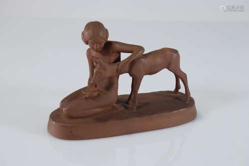 goldscheider terracotta young woman and doe