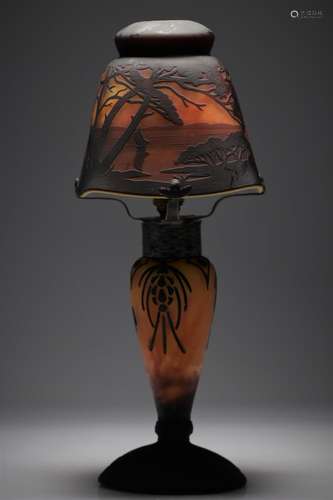 Daum Nancy lamp decorated with landscape and sailboats