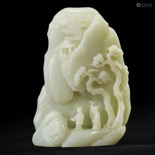 A WHITE AND CELADON JADE 'LANDSCAPE AND FIGURES' GRO...