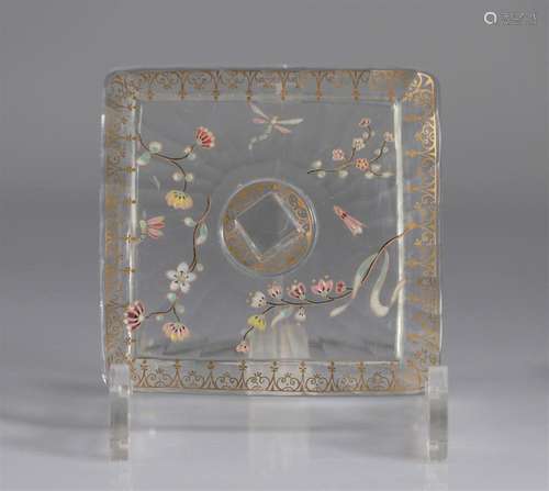 Emile Galle enamelled crystal covered box decorated with dra...