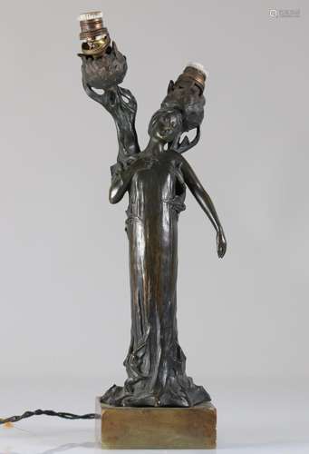 Jeanne JOZON (1868-1946) rare bronze lamp "young Art No...