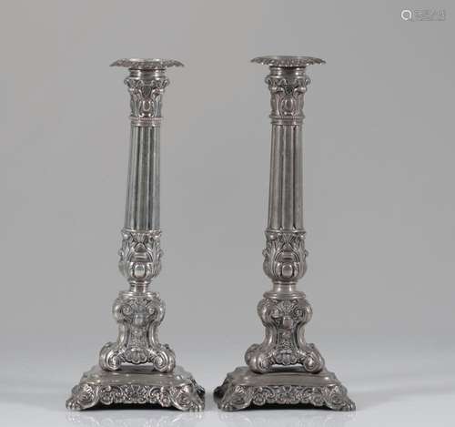 Pair of Louis XV style silver candlesticks