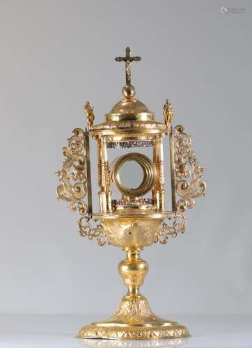 Imposing 19th reliquary monstrance in gilded bronze 19th