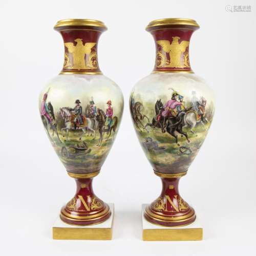 A pair of Napoleonic Empire style polychrome porcelain vases...