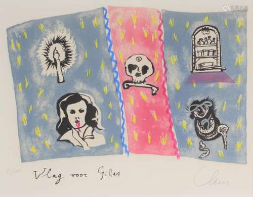 Lithograph - Hugo Claus - "Vlag voor Gilles"