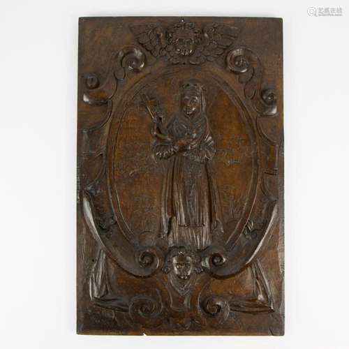 18th century wooden panel folk art Mary with cross (bottom l...