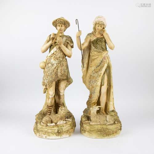 Pair of Royal Dux porcelain statues Shepherd and Shepherdess