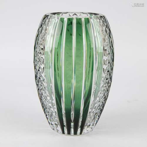 Val Saint Lambert Art Deco vase in colorless and green cut c...