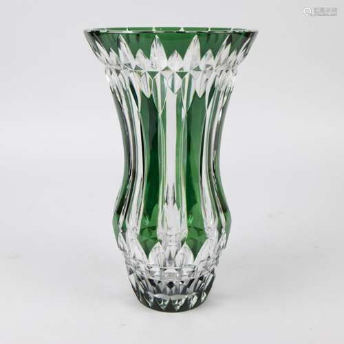 Val Saint Lambert Art Deco vase in colorless and green cut c...