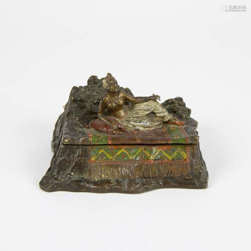 Viennese bronze, case with treasure keeper on a carpet ca 19...