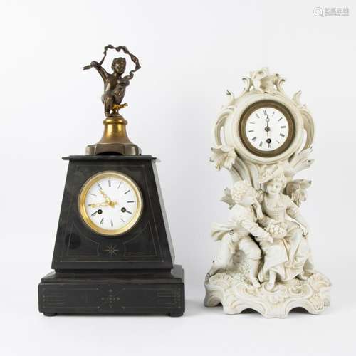 Romantic clock in biscuit Sèvres style and Art Deco clock in...