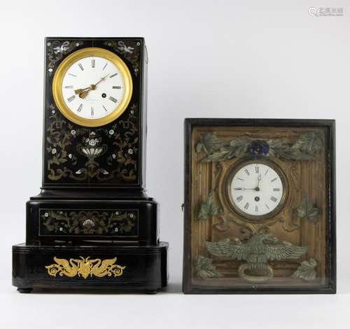 French Napoleon III table clock made of black lacquered wood...