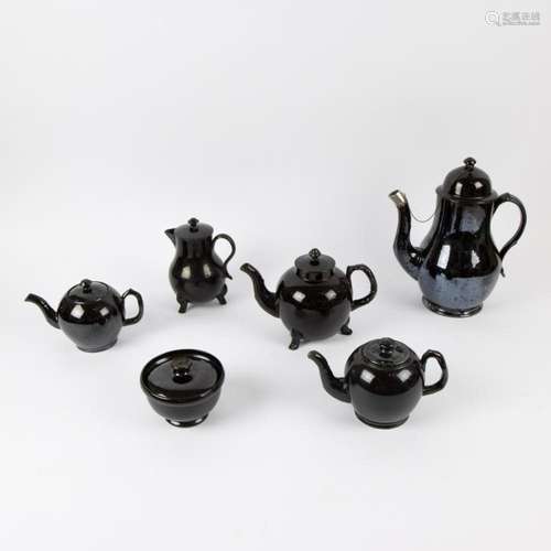 Coffee pot, teapot and sugar bowl in black earthenware, Namu...