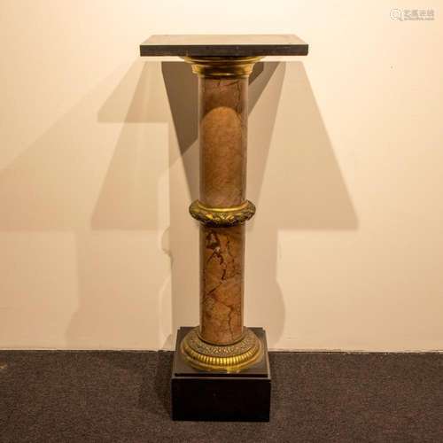 Marble pedestal with bronze ornament and marble top