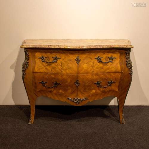 French Louis XV Style dresser with bronze decorations and ma...