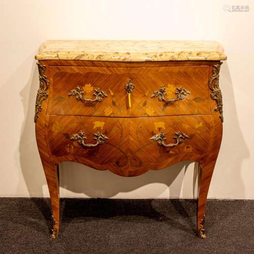 French Louis XV Style dresser with bronze decorations and ma...