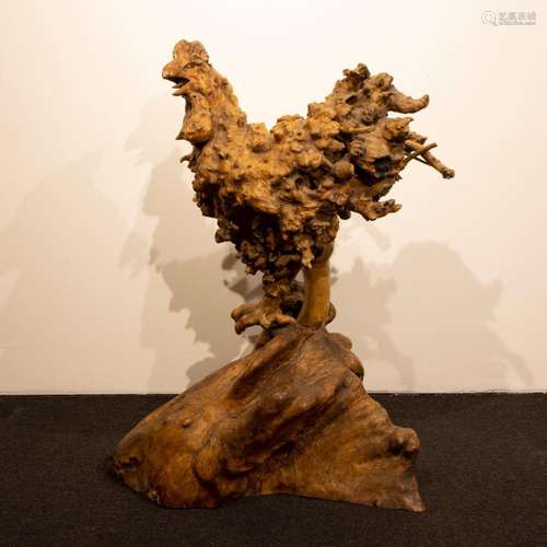 Rooster in Chinese root wood