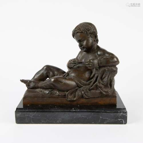 Bronze statue on marble base Lying child , not signed