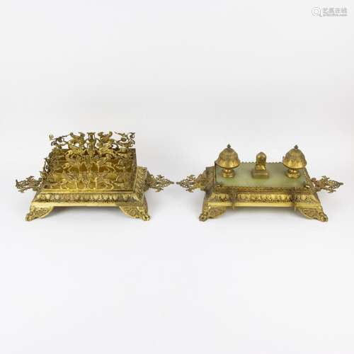 Ink set and letter holder in gilt bronze