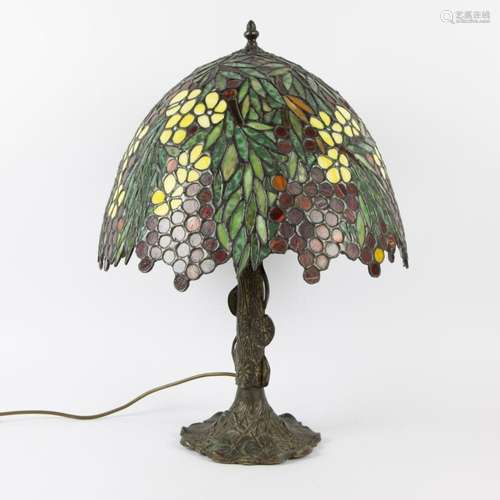 Bronze lamp Tiffany style, shade with colorful flower and le...