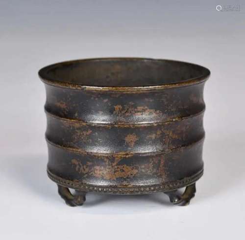 A Bamboo Shape Tripod Censer 18thC