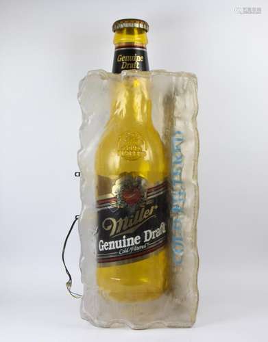 Vintage LG HTF MILLER beer bottle in ice block lighting / ad...