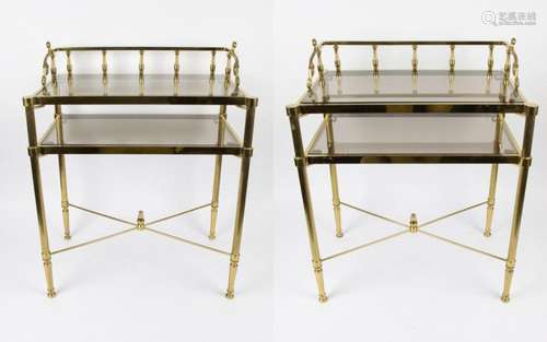 2 side tables in brass and with fumed glass