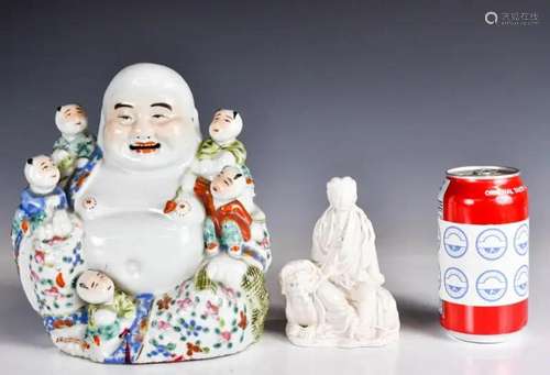 A Famille Rose Buddha and A Blanc De Chine Guanyin