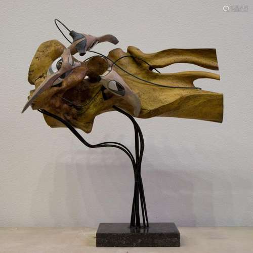 Vintage sculpture wood and ceramis sixties