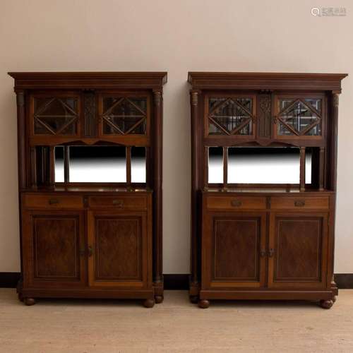 Pair of Art Deco display cabinets with columns and bronze fr...