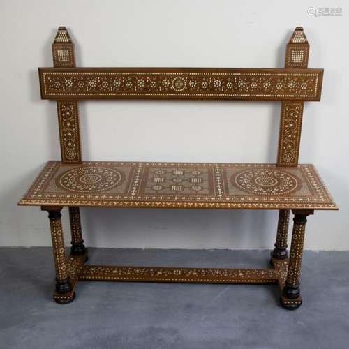 North African bench richly inlaid with mother-of-pearl