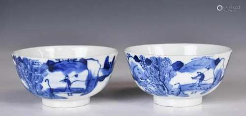 A Pair of Blue and White Bowls, 18-19thC