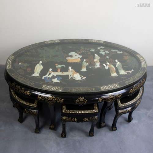 Chinese coffee table with 6 small side tables