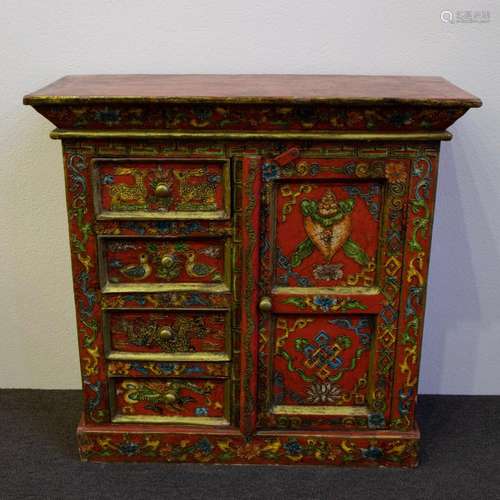 Richly painted cabinet with floral motifs and animals, ca 19...