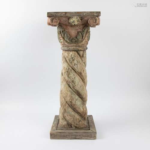 Wooden twisted pedestal with polychromy