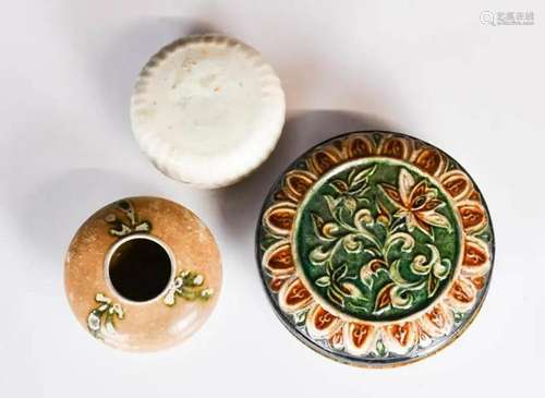 A Group of Two Pottery Cover Boxes and A Jar