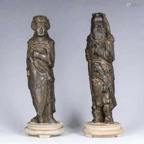 A Pair of Soapstone Carved Figures Late 19th C