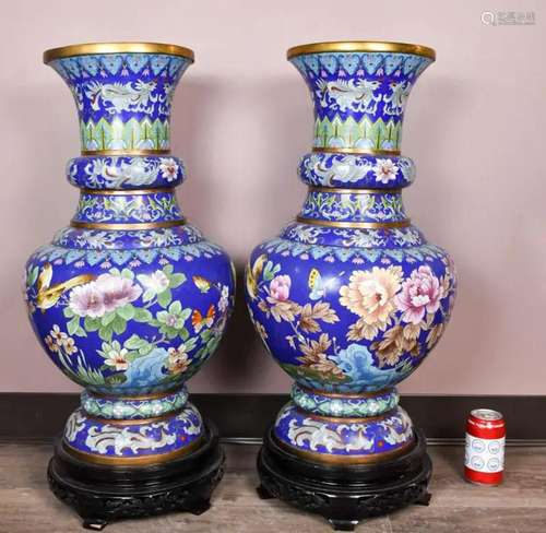 A Pair of Large Cloisonne Vases W/Stands