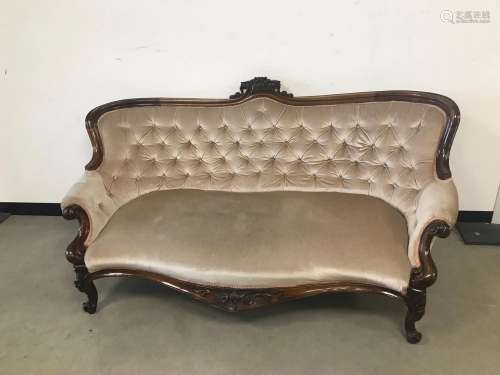 A late 19th century carved walnut framed settee, 176cm, with...