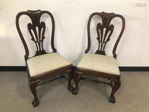 A pair of George III oak dining chairs, with drop in seats