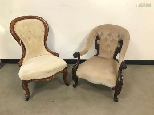 Two Victorian chairs, one spoon back mahogany example, the o...