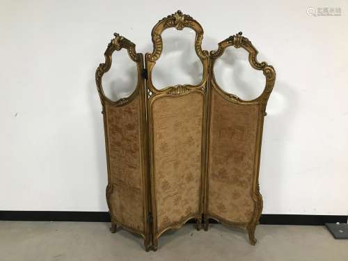 A late 19th century French gilt three panel screen, AF, 166c...
