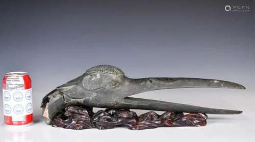 A Bronze Crane Head 18thC