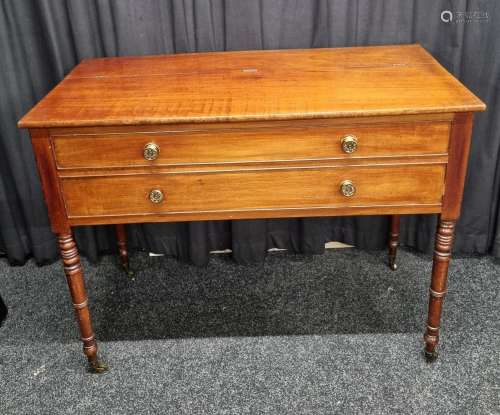 An 1840 mahogany piano forte converted to side table, with l...