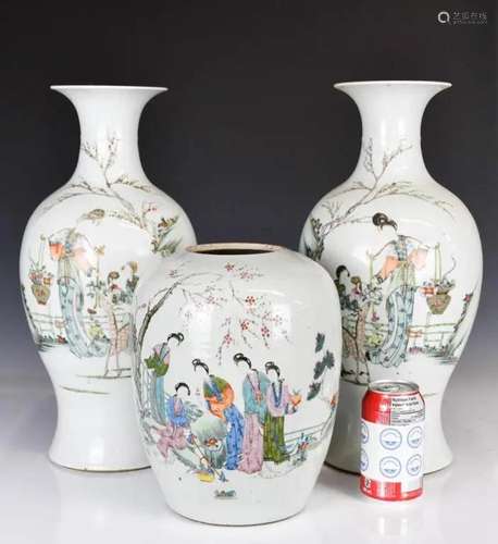 A Group of Three Famille Rose Vases 19thC