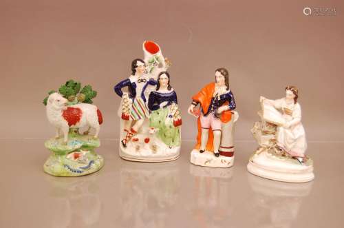 Four 19th century Staffordshire pottery items, including a s...